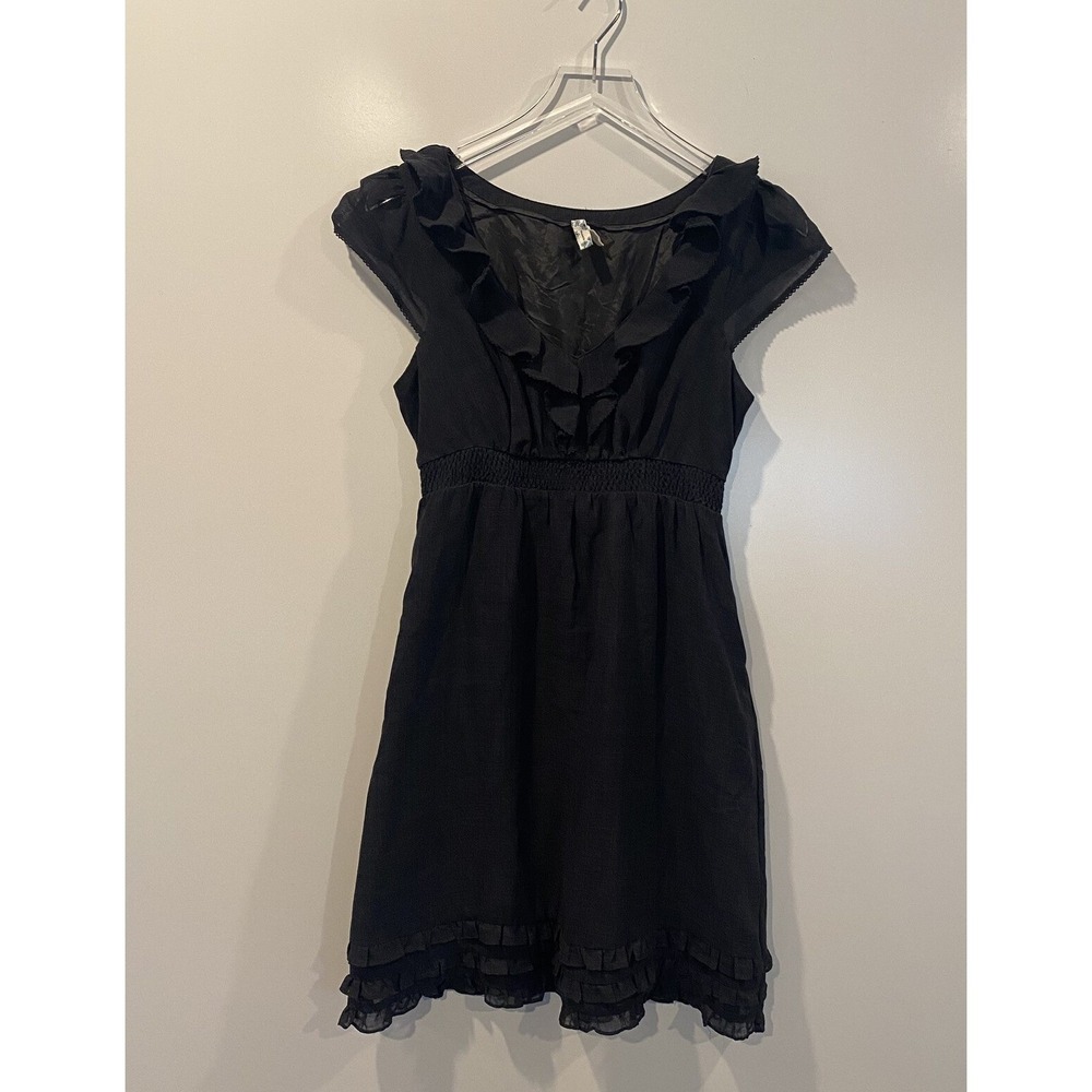 Maeve Anthropologie Wool Blend Ruffle Smocked Empire Waist Mini Dress Grey 6 - Picture 2 of 8